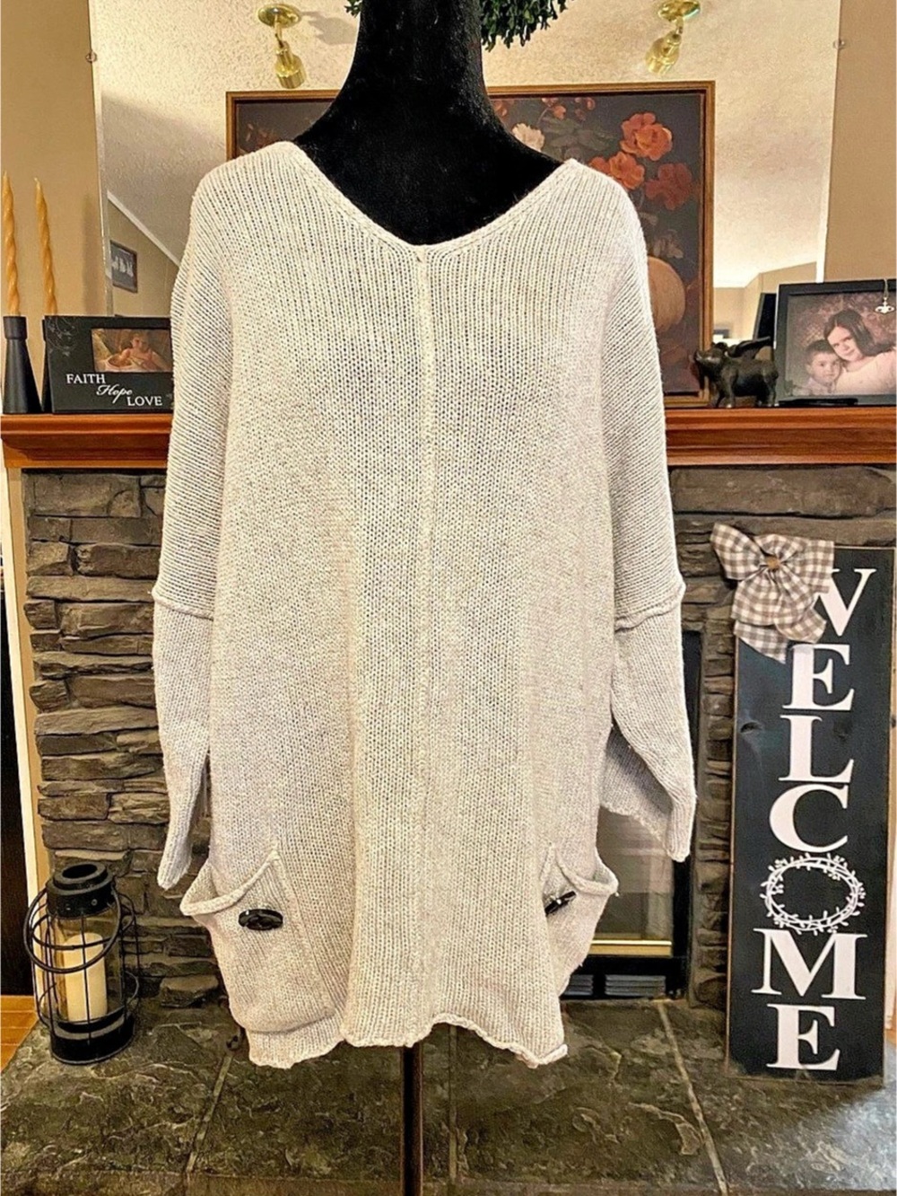 Soft Surroundings Knit Pocket Sweater Gray Small
